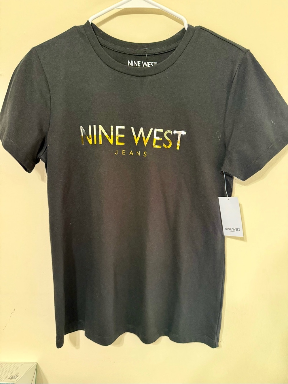 Nine West Black Tee with Gold Logo Print - Picture 2 of 6